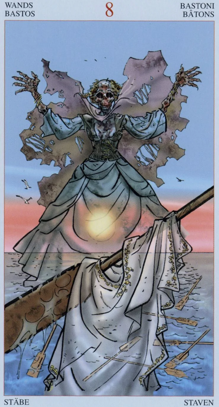8 of Wands card from the Tarot Of The Pirates deck