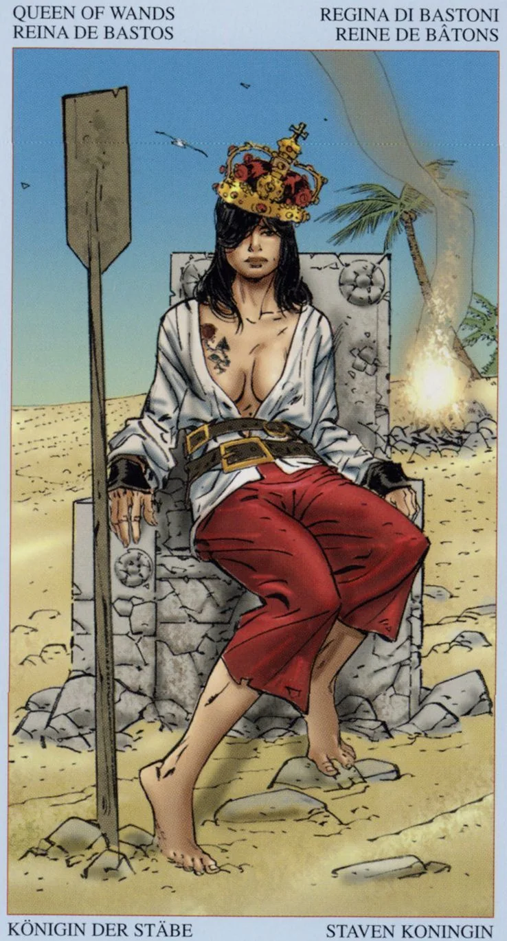 Queen of Wands card from the Tarot Of The Pirates deck