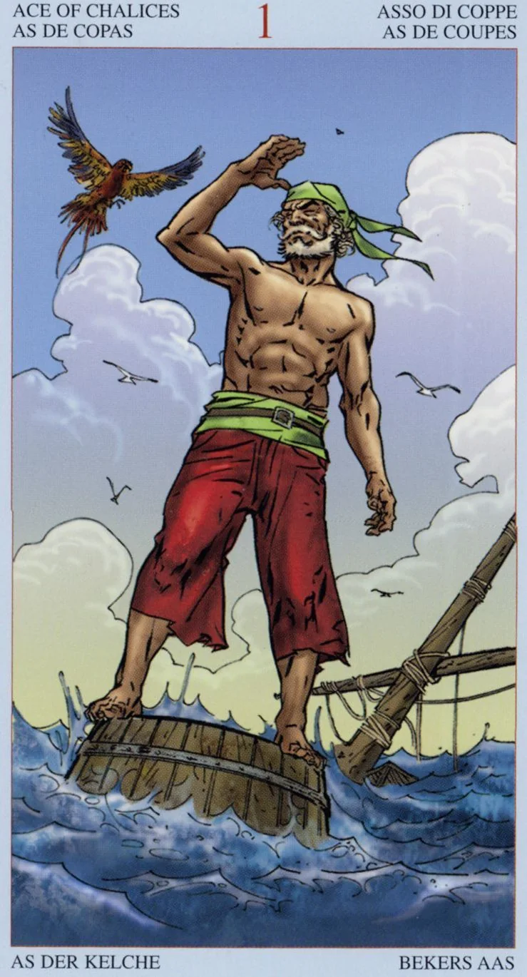 Ace of Cups card from the Tarot Of The Pirates deck