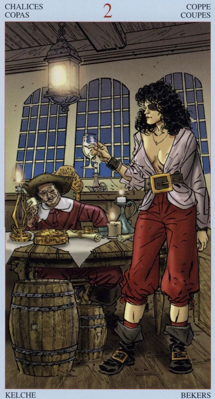 2 of Cups card from the Tarot Of The Pirates deck