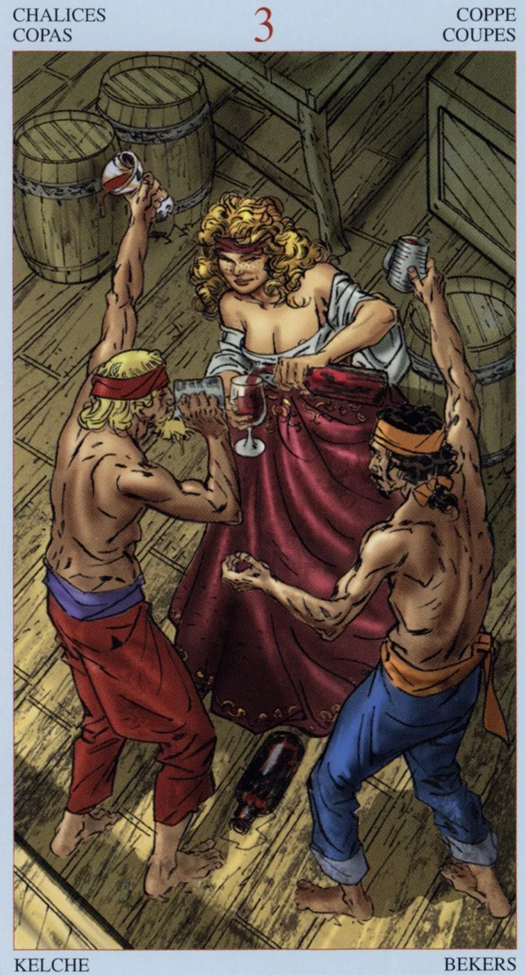 3 of Cups card from the Tarot Of The Pirates deck
