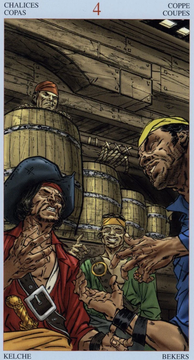 4 of Cups card from the Tarot Of The Pirates deck