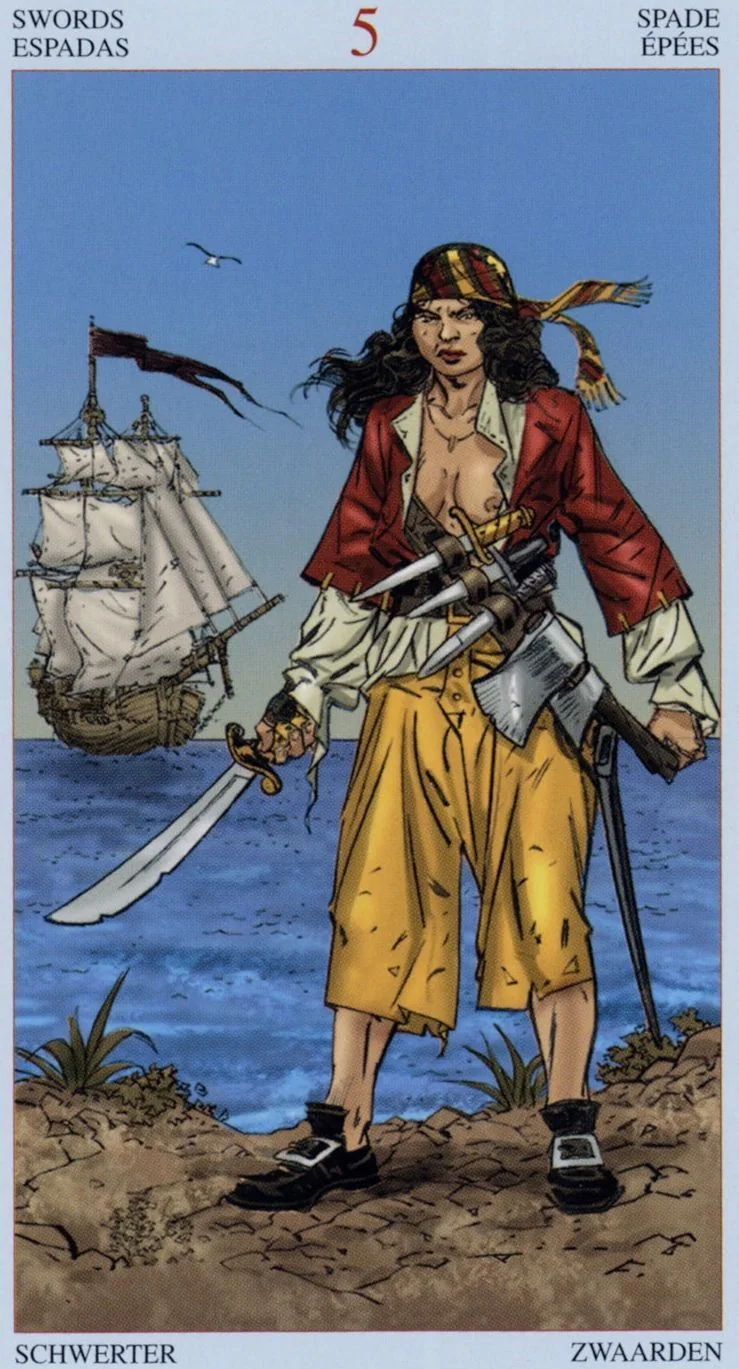5 of Swords card from the Tarot Of The Pirates deck