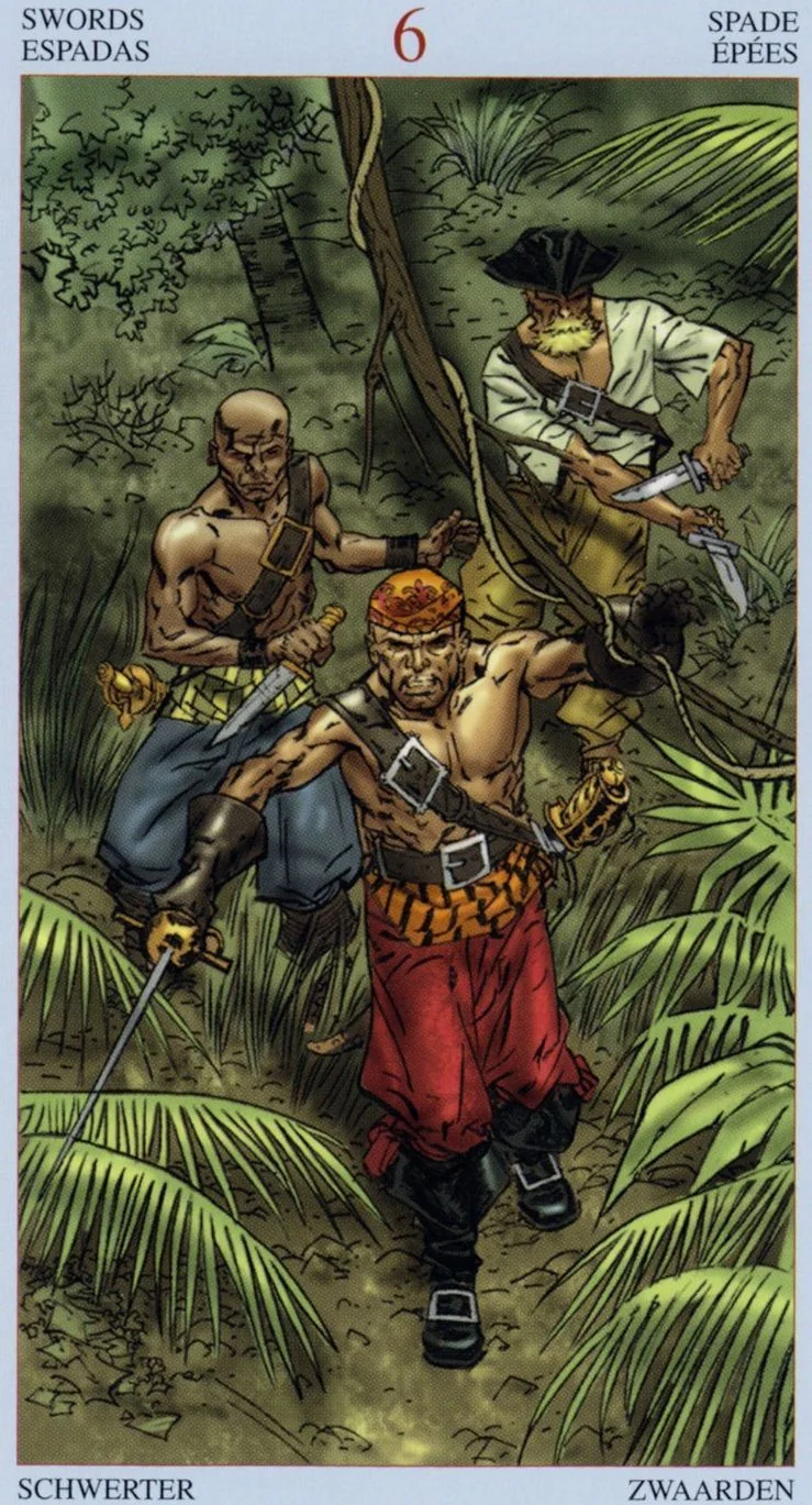 6 of Swords card from the Tarot Of The Pirates deck