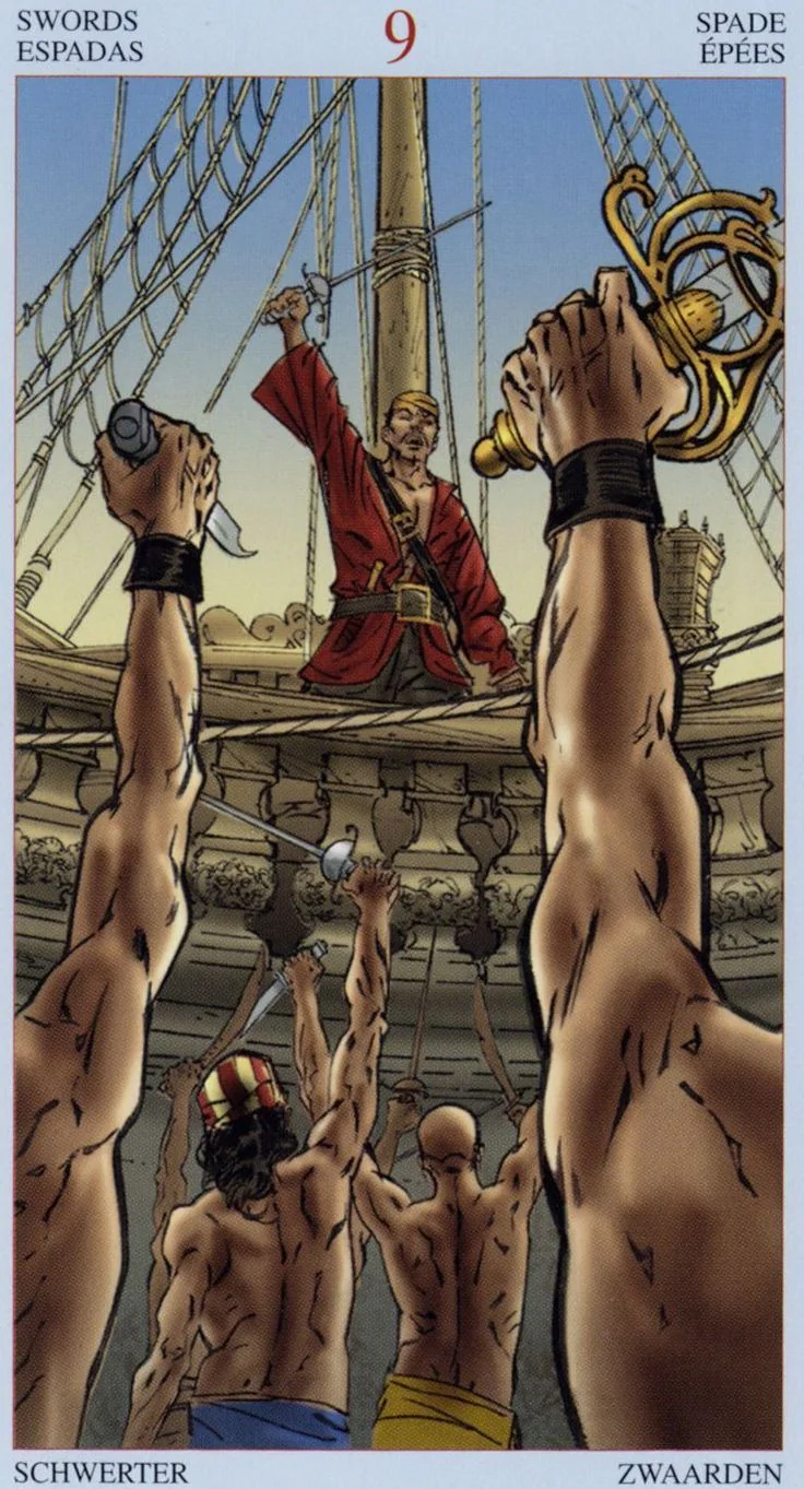 9 of Swords card from the Tarot Of The Pirates deck