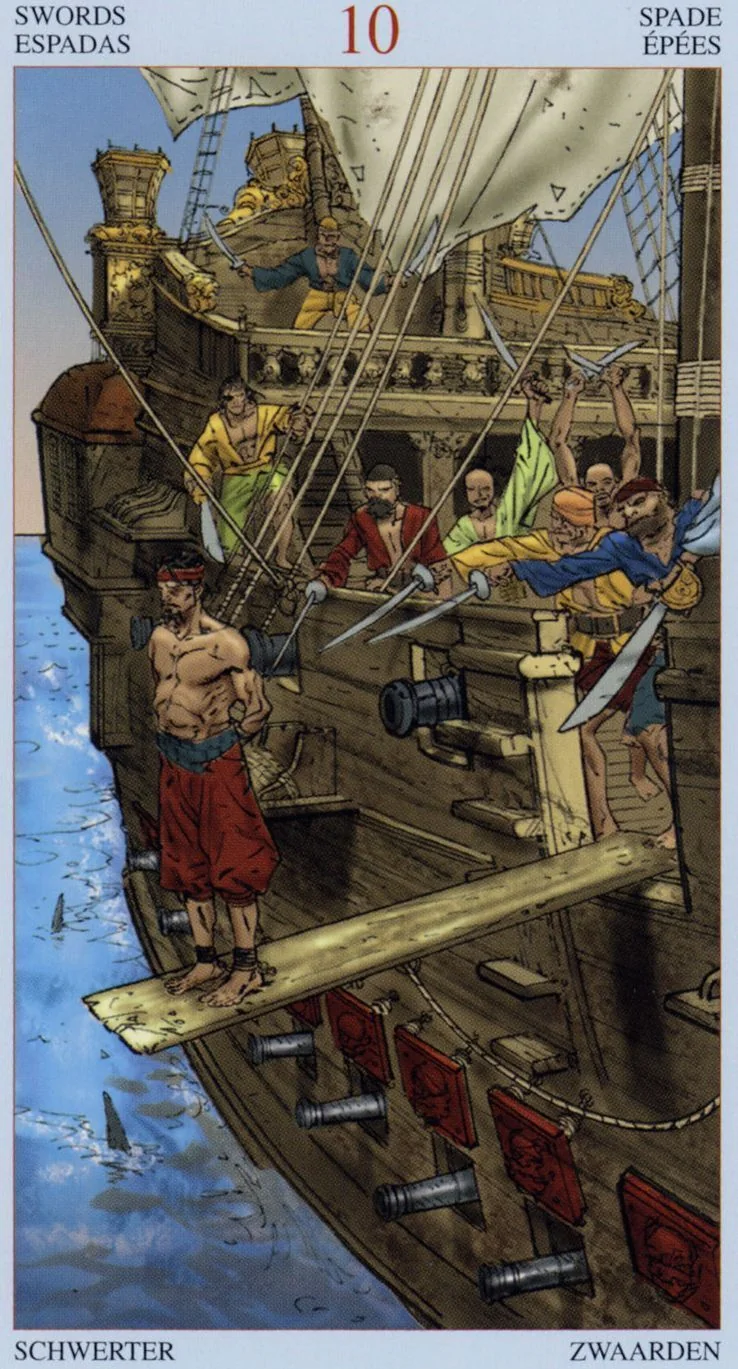 10 of Swords card from the Tarot Of The Pirates deck