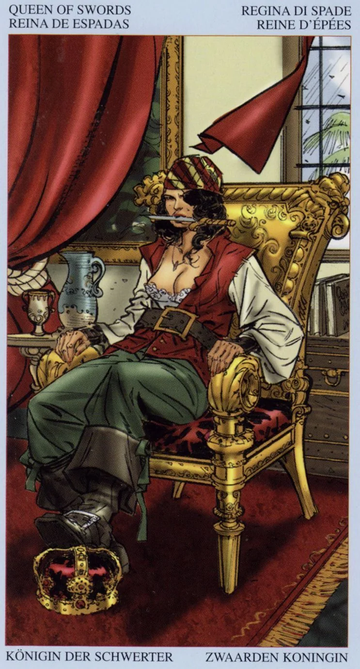 Queen of Swords card from the Tarot Of The Pirates deck