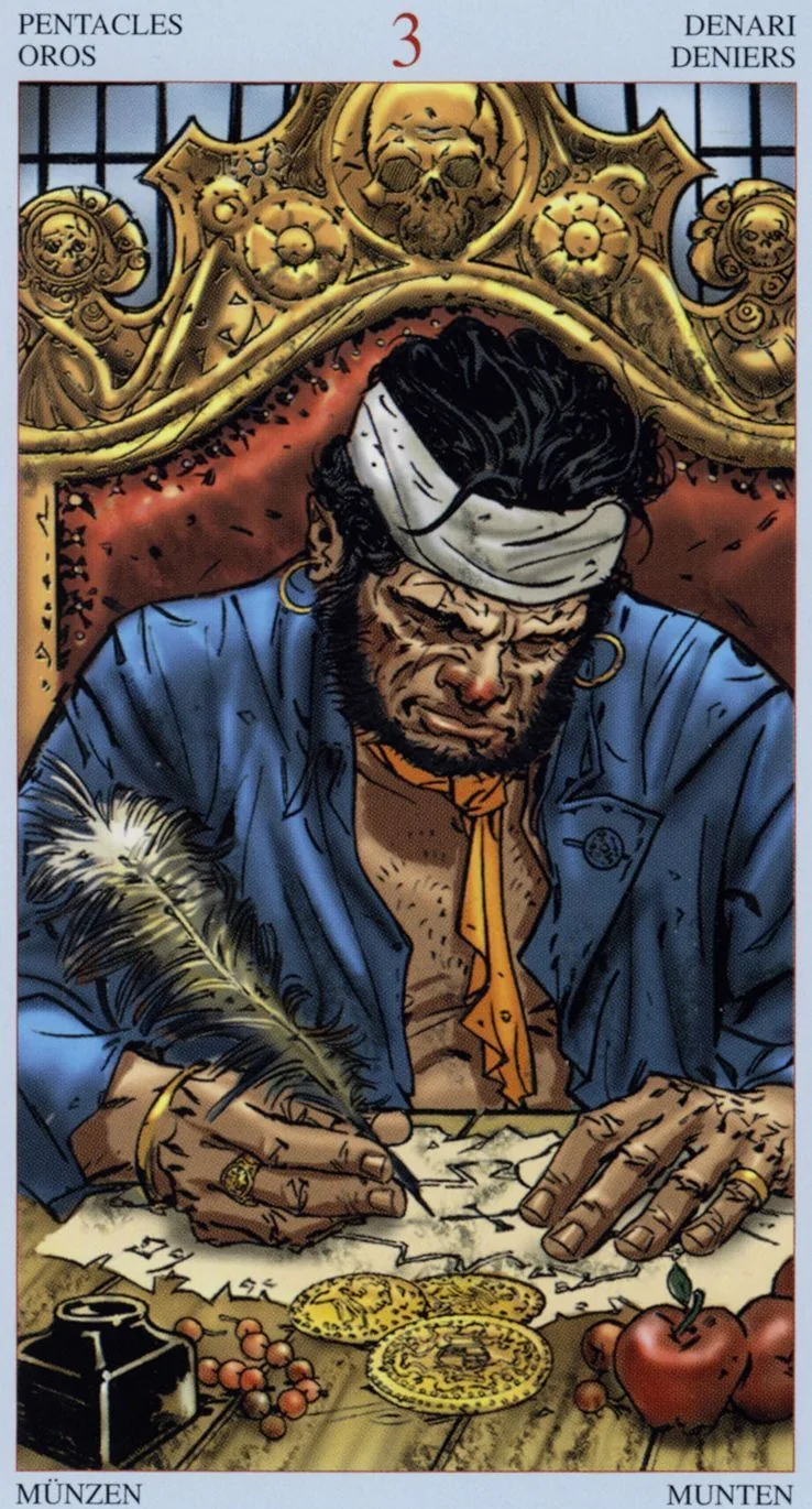 3 of Pentacles card from the Tarot Of The Pirates deck