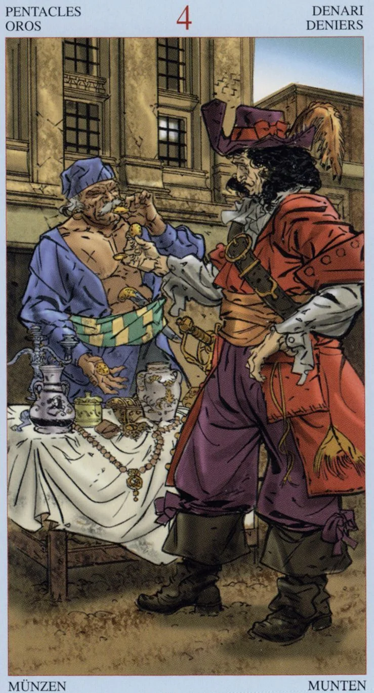 4 of Pentacles card from the Tarot Of The Pirates deck