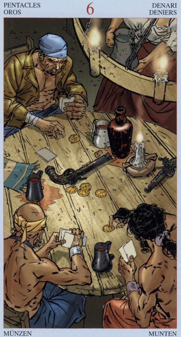 6 of Pentacles card from the Tarot Of The Pirates deck