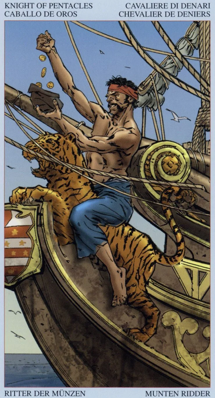 Knight of Pentacles card from the Tarot Of The Pirates deck