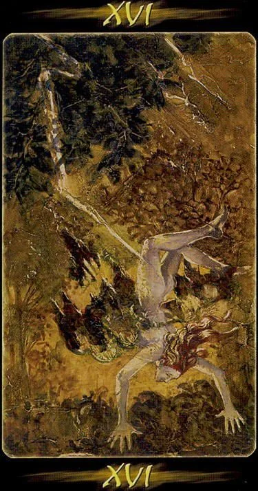 Tarot of the Secret Forest Review 8 The Tower card from Tarot of the Secret Forest