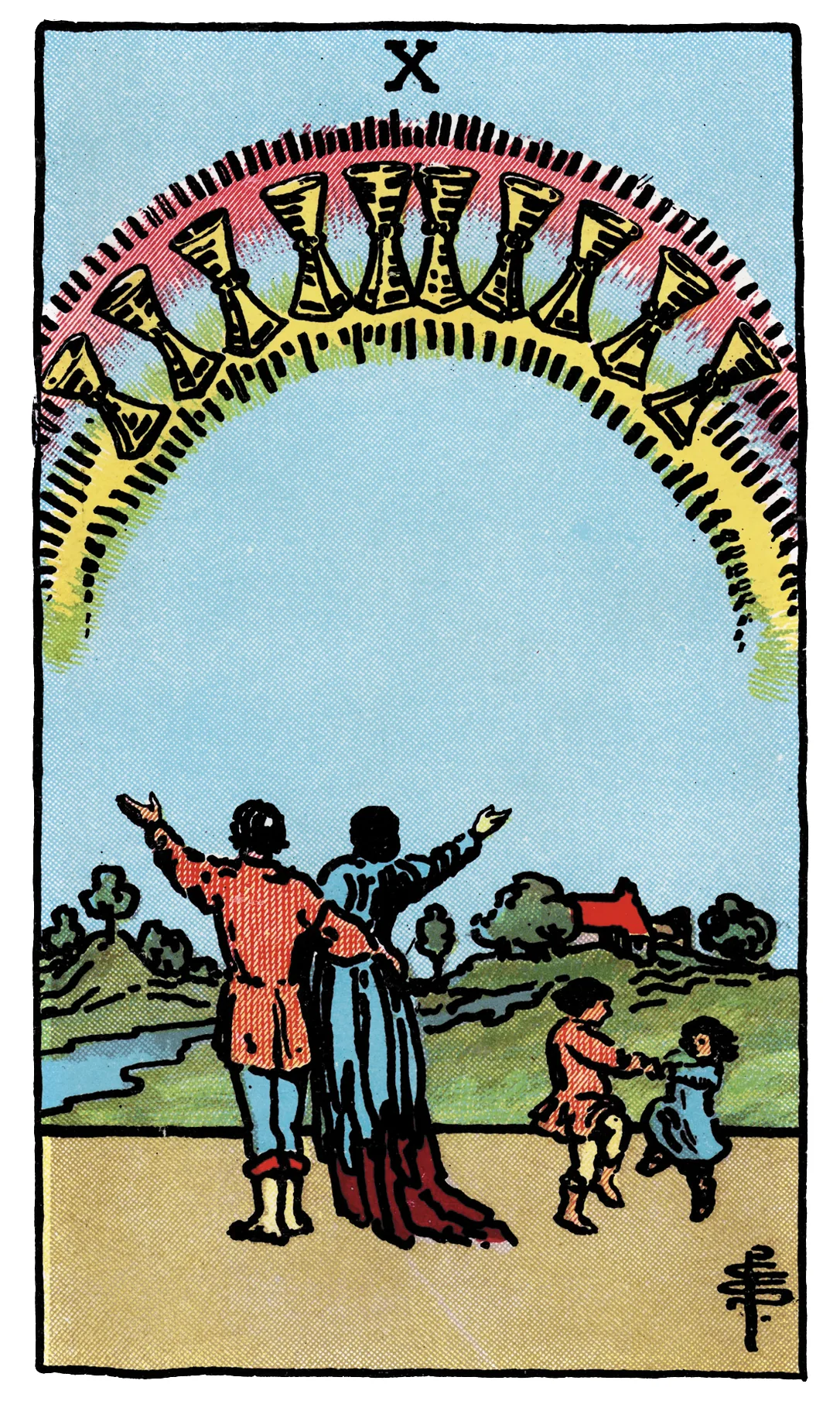 Ten of Cups — Rider-Waite-Smith Tarot by Rider Ten of Cups card from the Rider-Waite-Smith Tarot deck by Rider