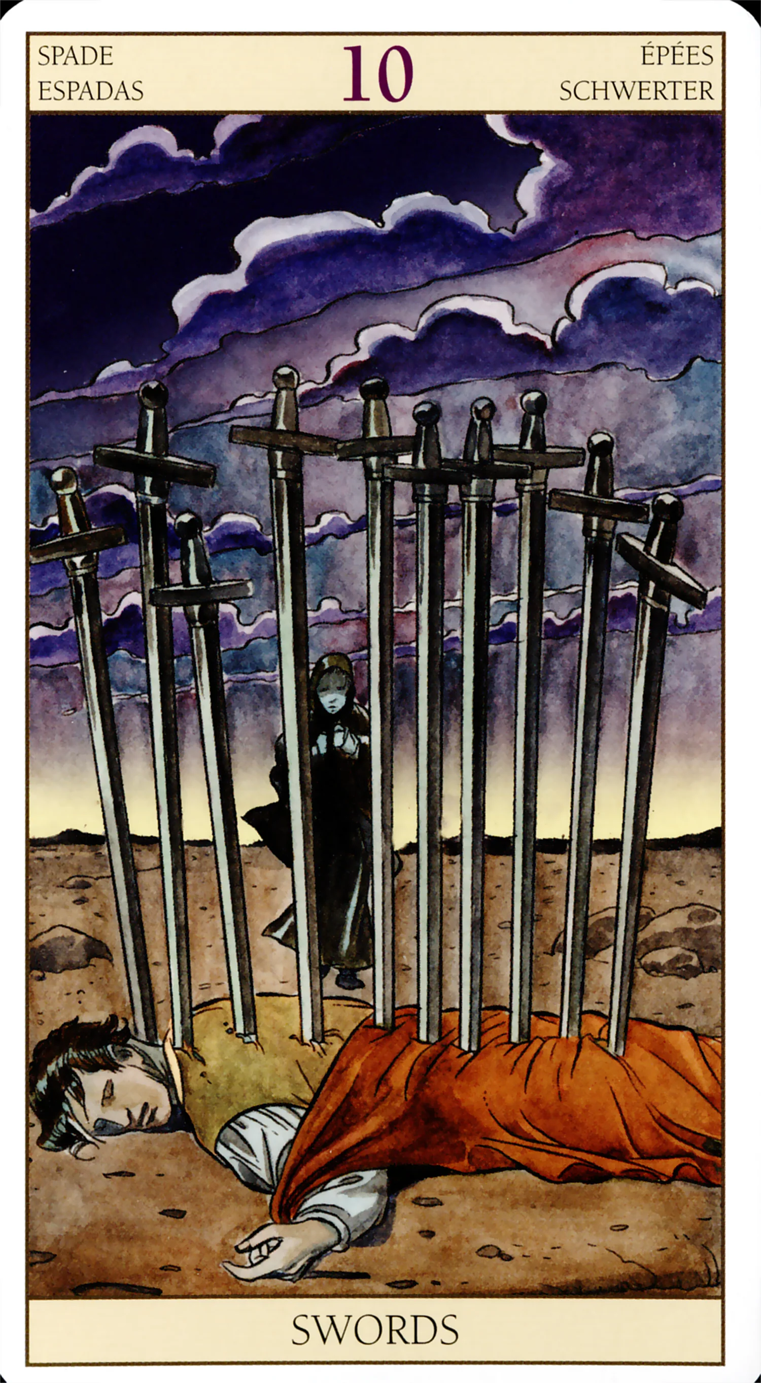 Ten of Swords — Tarot of the New Vision by Lo Scarabeo Ten of Swords card from the Tarot of the New Vision deck by Lo Scarabeo