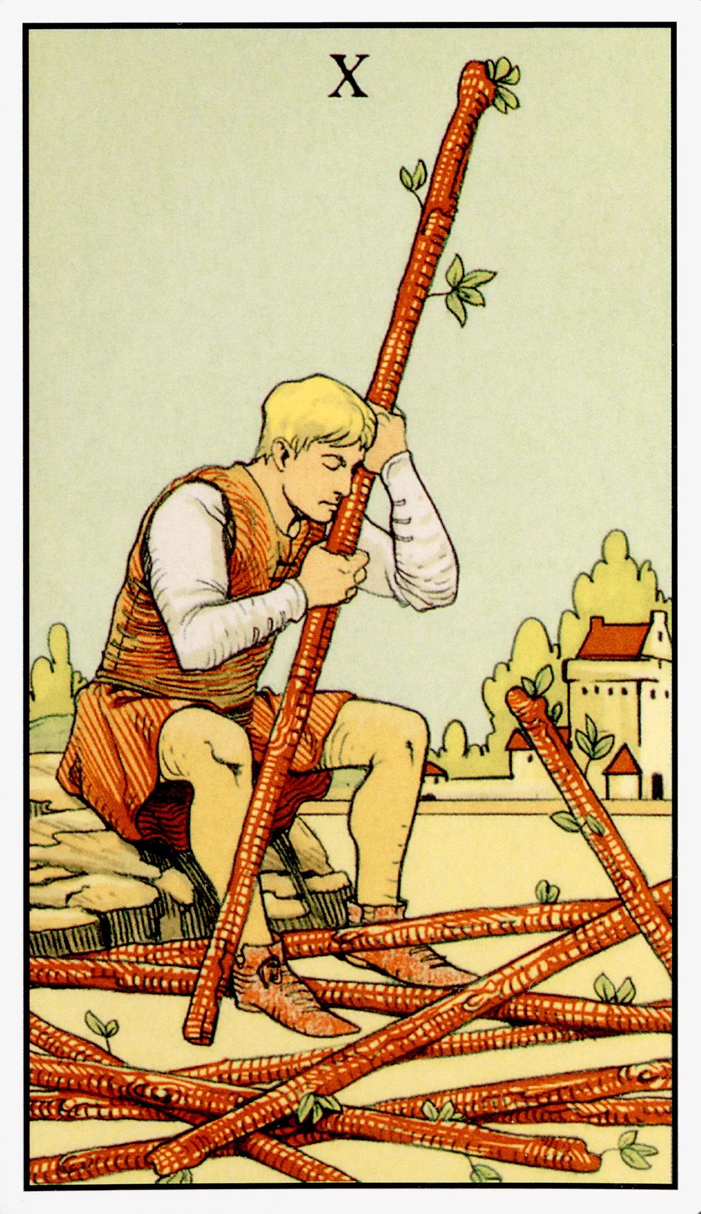 Ten of Wands — After Tarot by Lo Scarabeo Ten of Wands card from the After Tarot deck by Lo Scarabeo