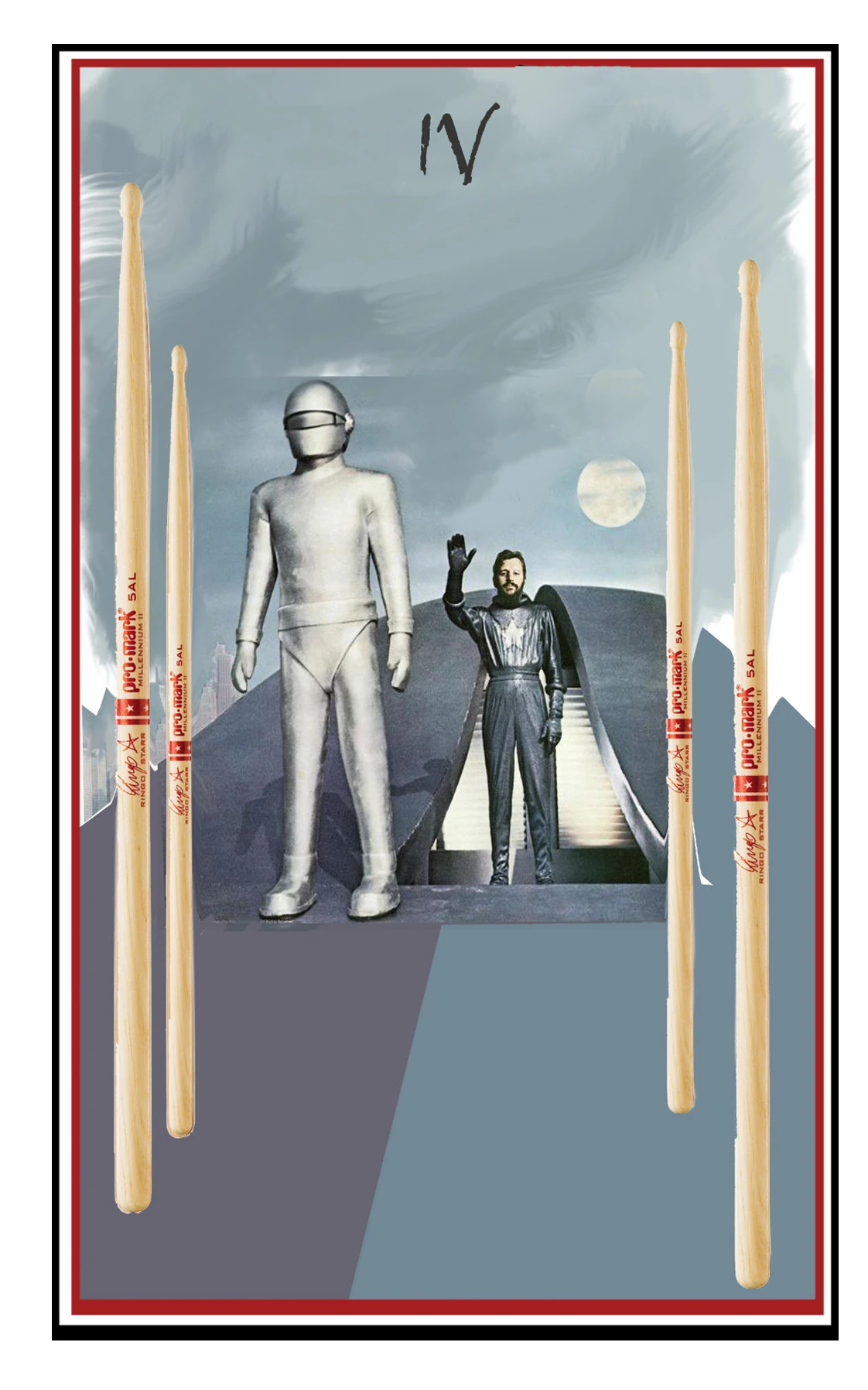 Four of Sticks card from The Beatles Tarot deck