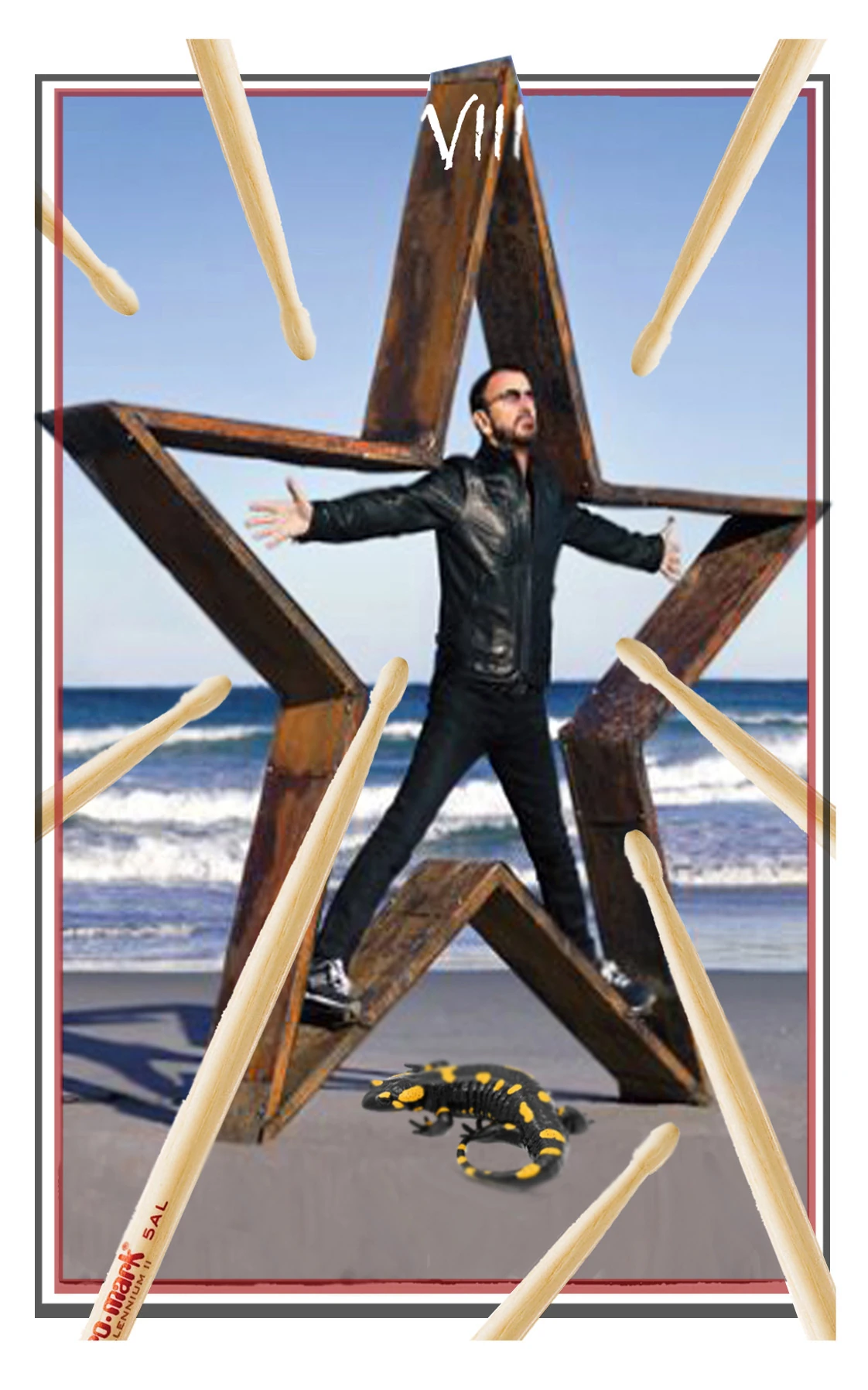Eight of Sticks card from The Beatles Tarot deck