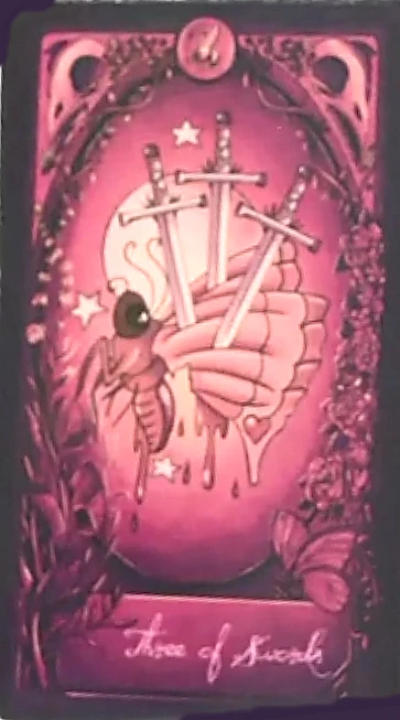 Three of Swords card from The Fae and The Ferns Tarot deck