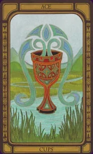 Ace of Cups card from The Golden Tarot by Liz Dean