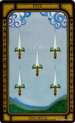 Five of Swords card from The Golden Tarot by Liz Dean