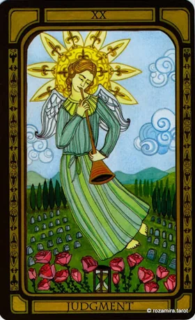 Judgement card from The Golden Tarot by Liz Dean
