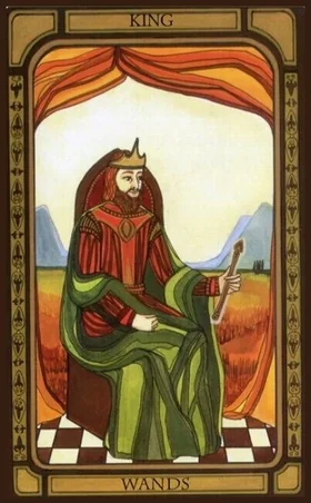 King of Wands card from The Golden Tarot by Liz Dean