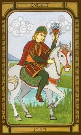 Knight of Cups card from The Golden Tarot by Liz Dean
