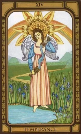 Temperance card from The Golden Tarot by Liz Dean
