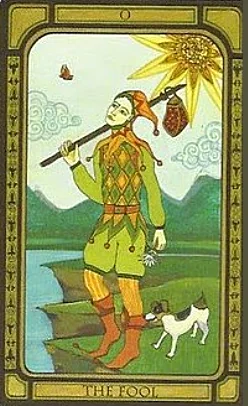 The Fool card from The Golden Tarot by Liz Dean