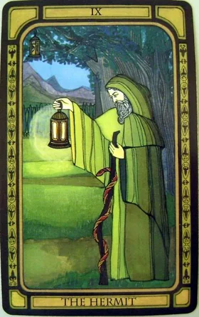 The Hermit card from The Golden Tarot by Liz Dean