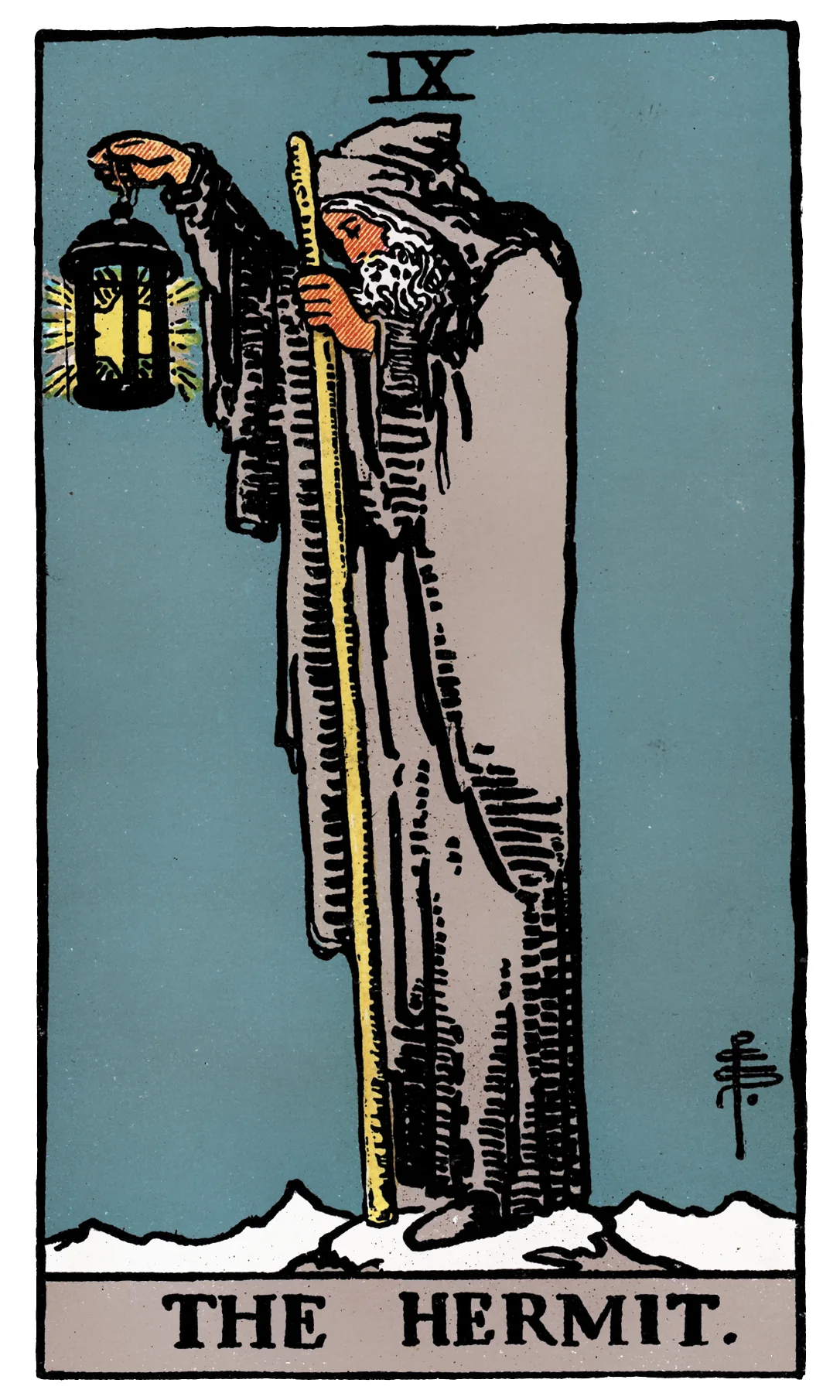 The Hermit card from the Rider-Waite-Smith Tarot deck by Rider