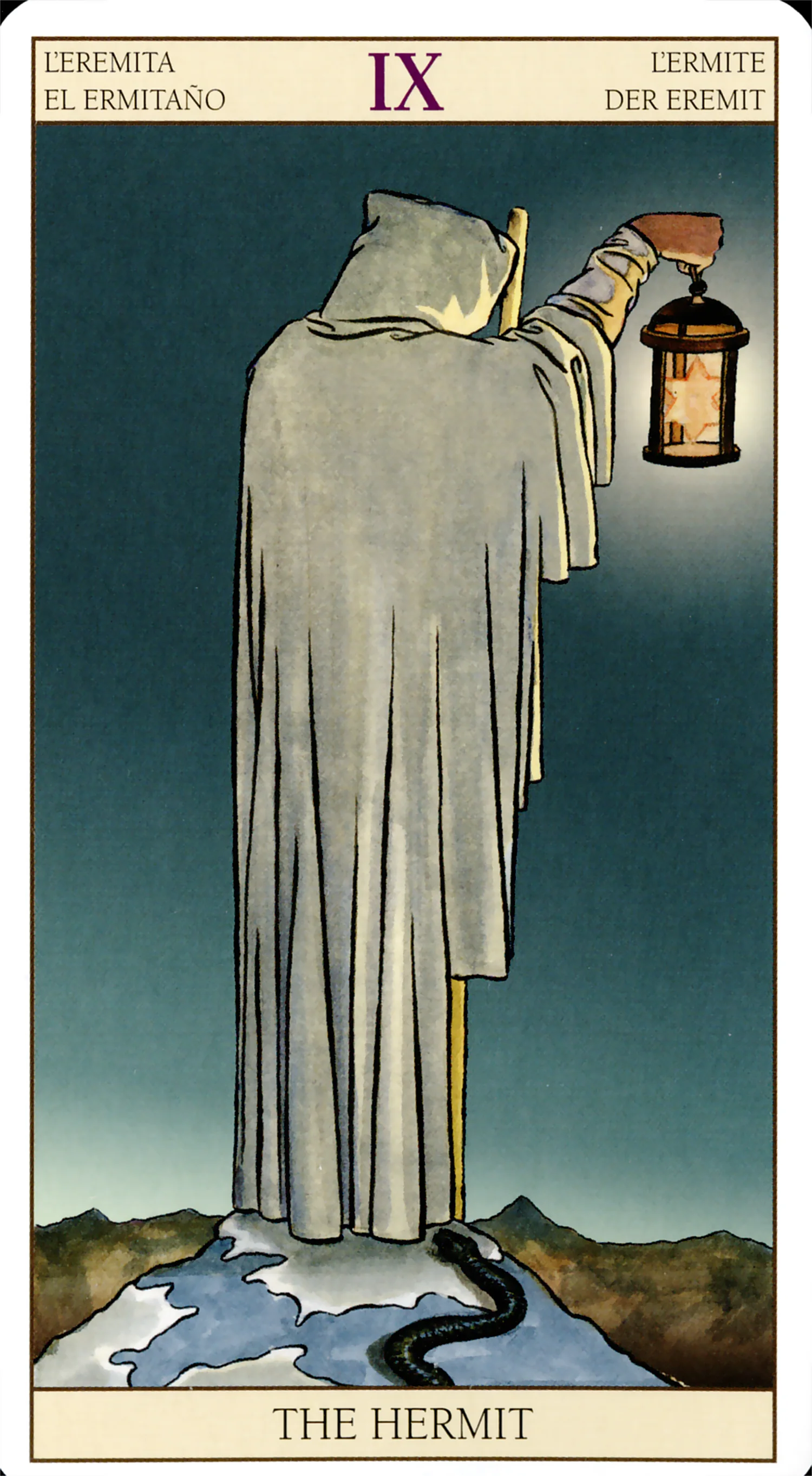 The Hermit card from the Tarot of the New Vision deck by Lo Scarabeo