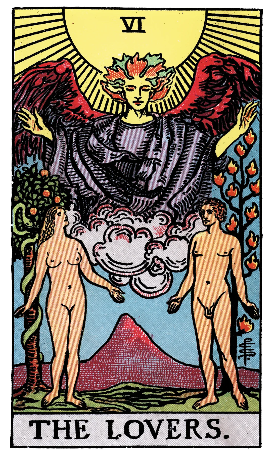 The Lovers card from the Rider-Waite-Smith Tarot deck by Rider