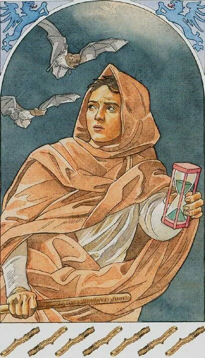 7 of Pentacles card from The Sorcerers Tarot deck