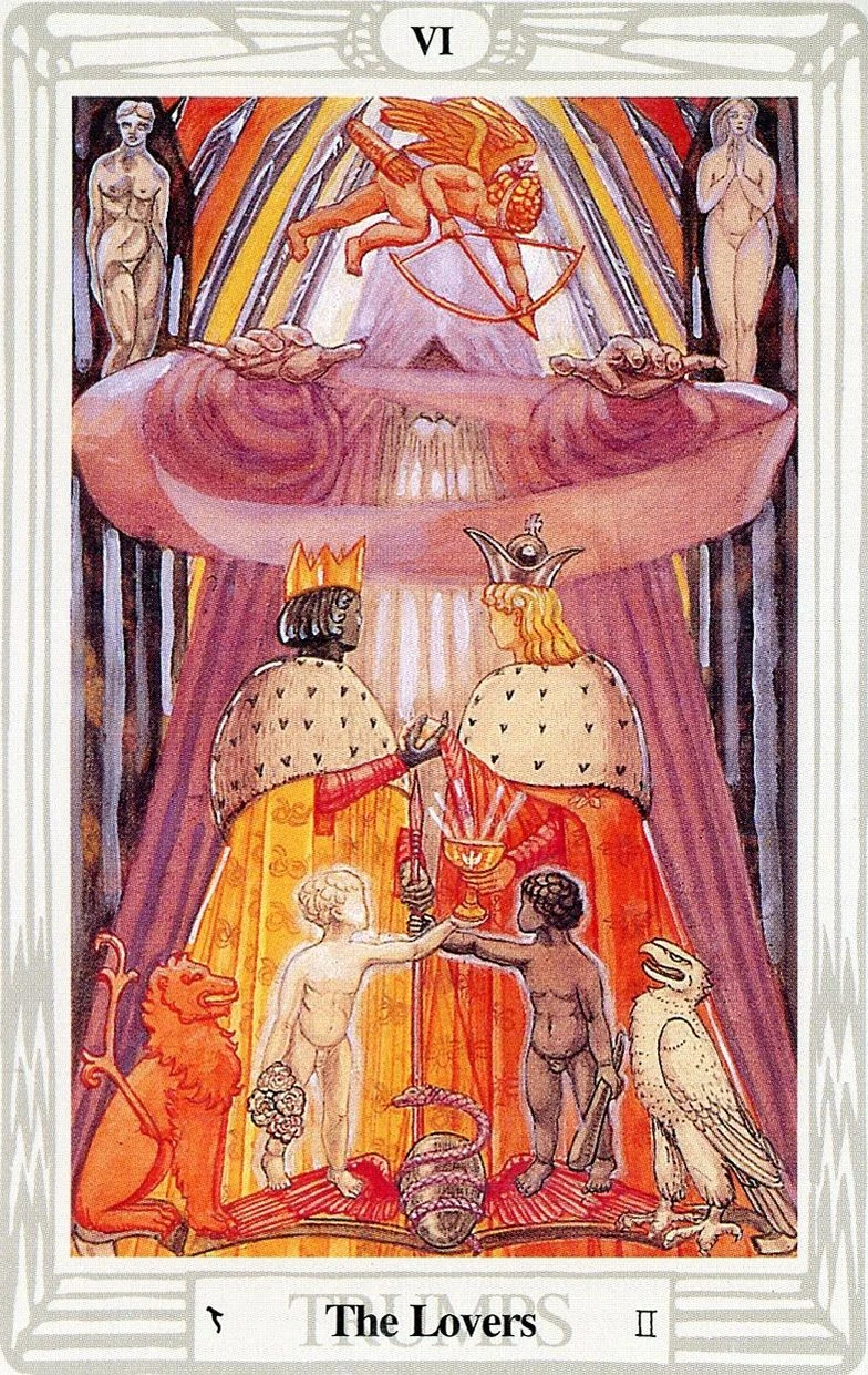 The Lovers card from the Thoth Tarot deck