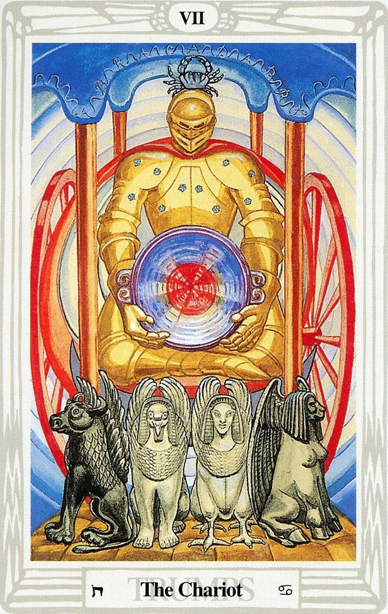 The Chariot card from the Thoth Tarot deck