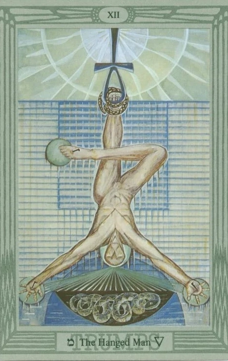 The Hanged Man card from the Thoth Tarot deck