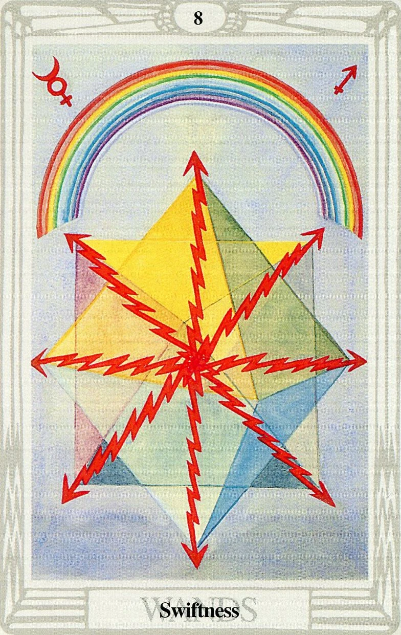 Eight of Wands card from the Thoth Tarot deck