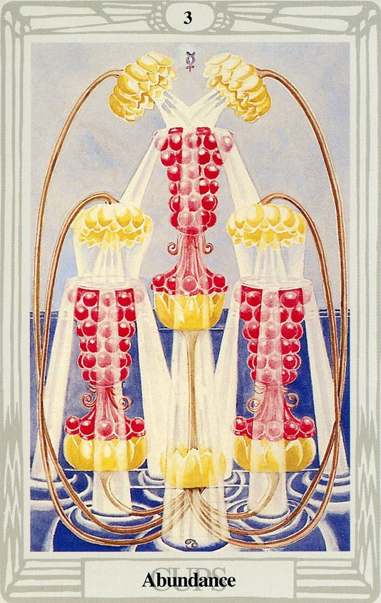 Three of Cups — Abundance card from the Thoth Tarot deck