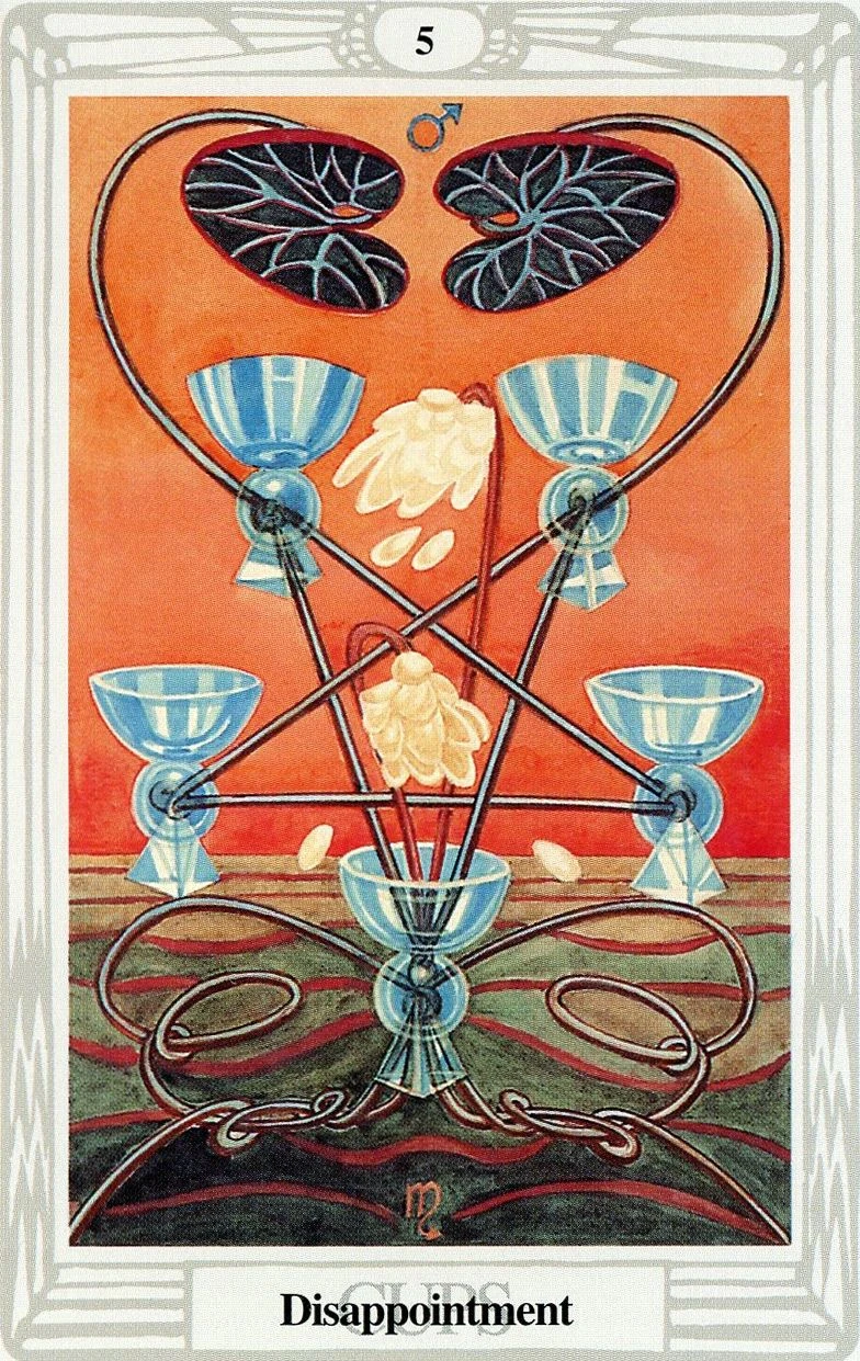 Five of Cups — Disappointment card from the Thoth Tarot deck