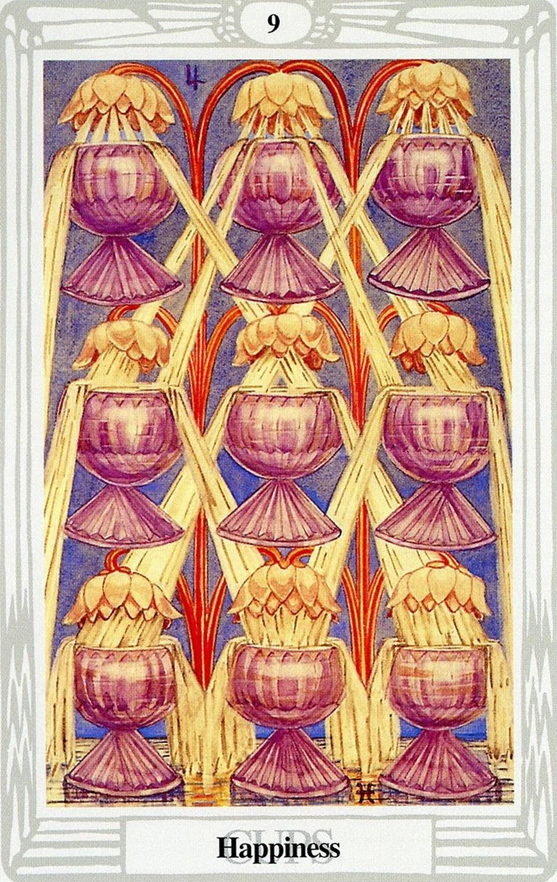 Nine of Cups — Happiness card from the Thoth Tarot deck