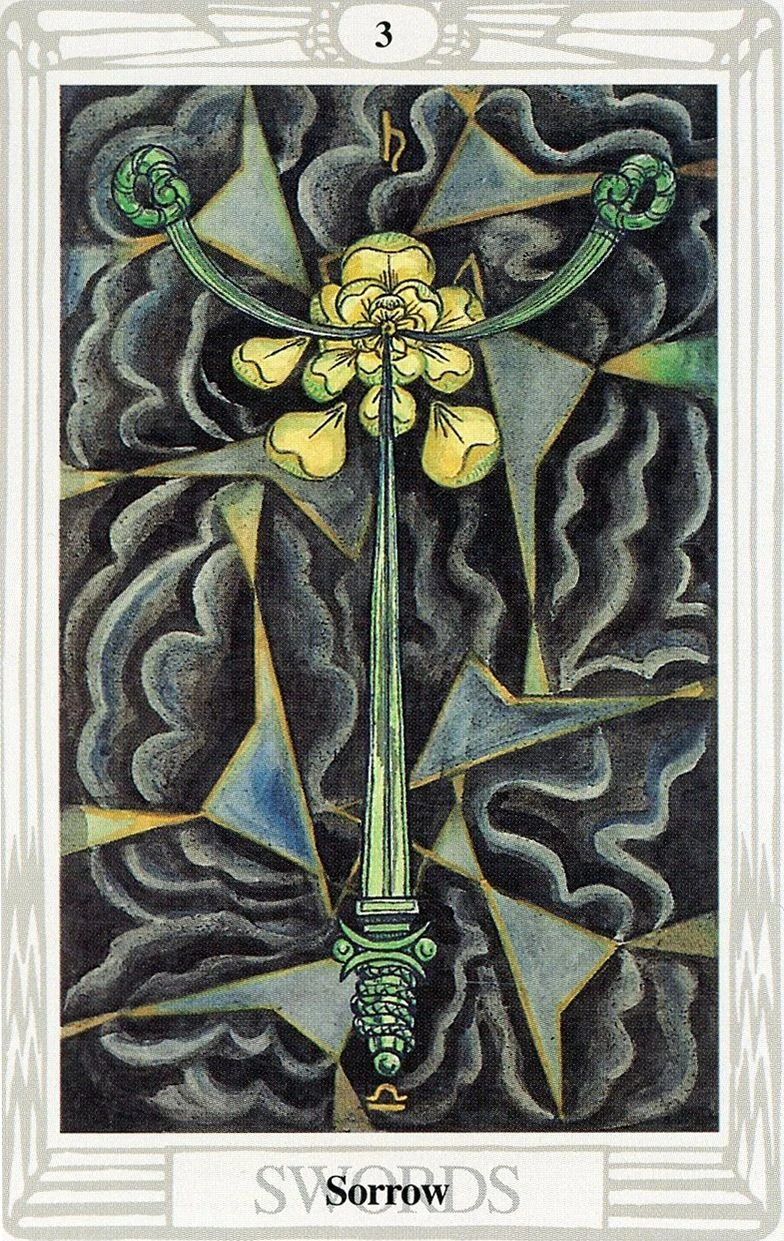 Three of Swords — Sorrow card from the Thoth Tarot deck