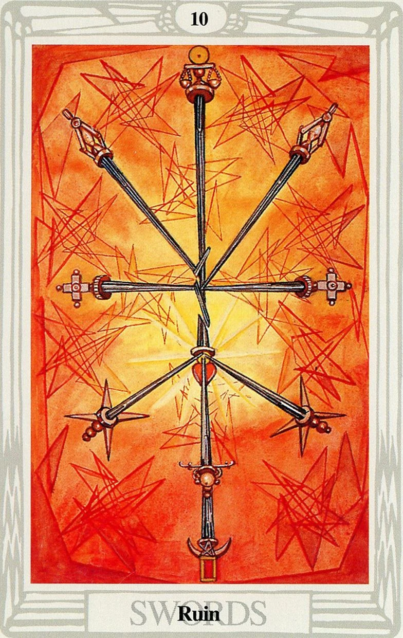 Ten of Swords — Ruin card from the Thoth Tarot deck