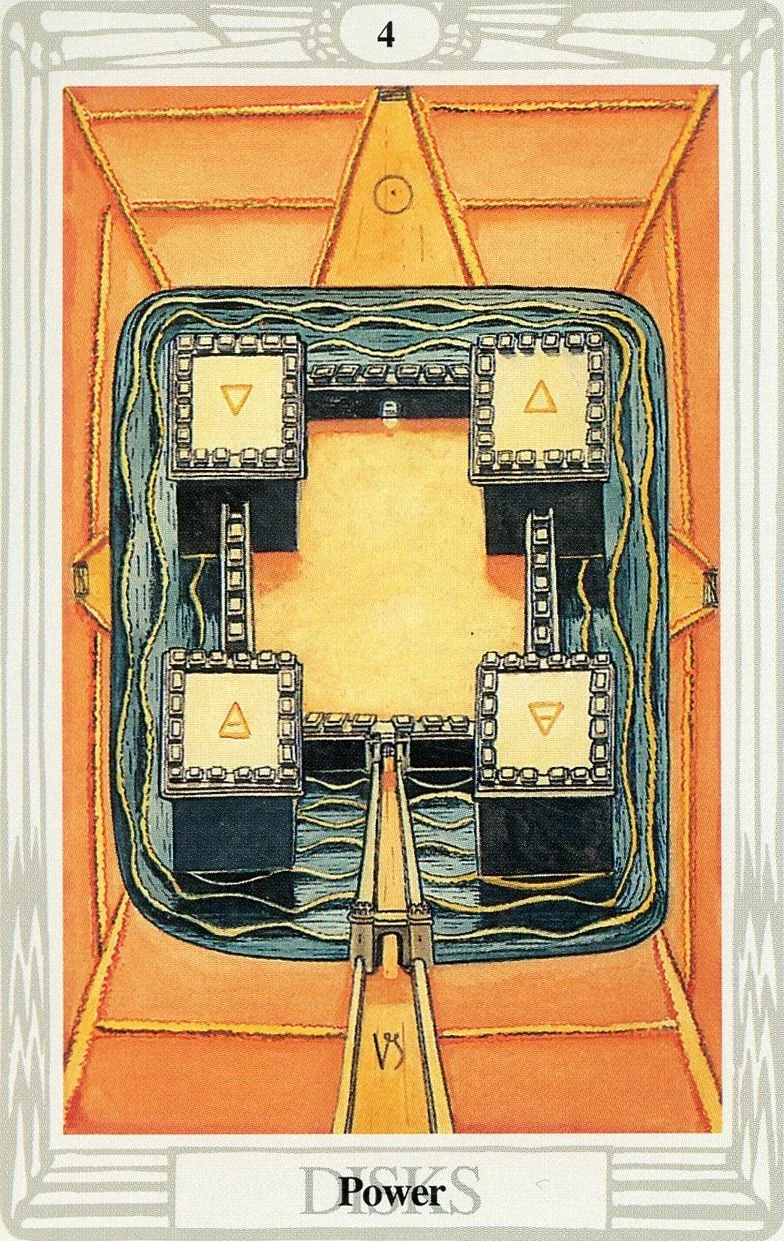 Four of Disks — Power card from the Thoth Tarot deck