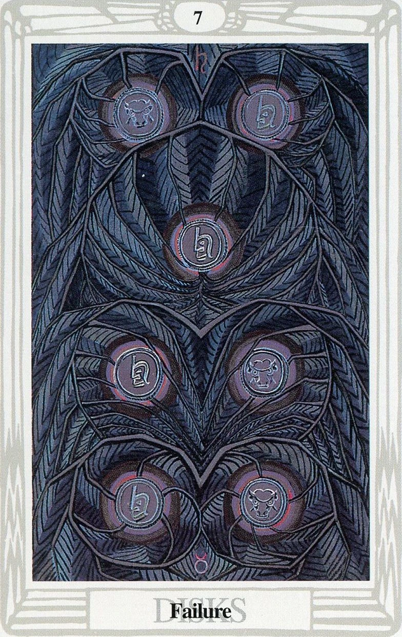 Seven of Disks — Failure card from the Thoth Tarot deck
