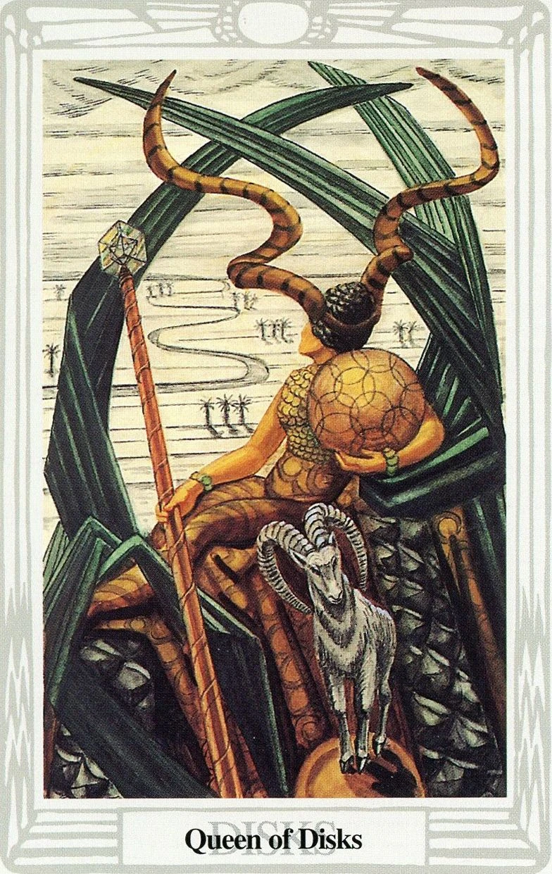 Queen of Disks card from the Thoth Tarot deck