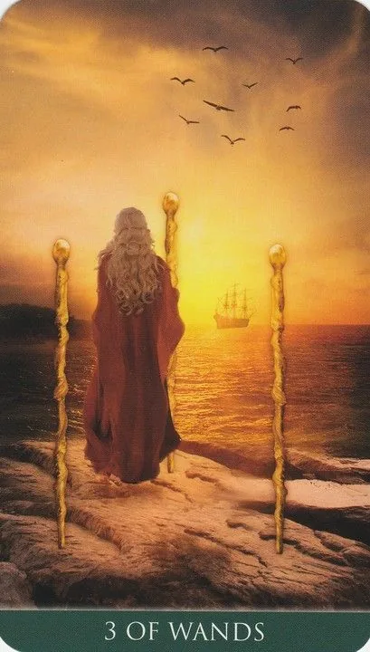 3 of Wands card from the Thelema Tarot deck