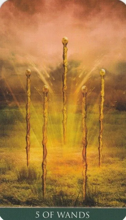 5 of Wands card from the Thelema Tarot deck