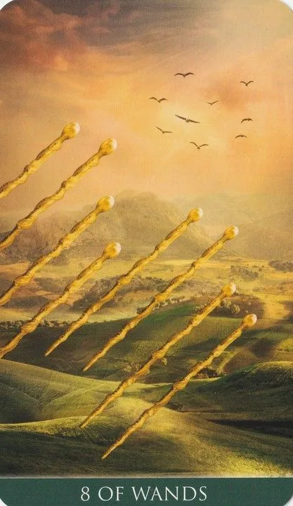 8 of Wands card from the Thelema Tarot deck