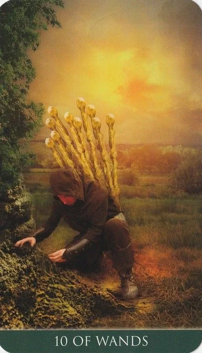 10 of Wands card from the Thelema Tarot deck